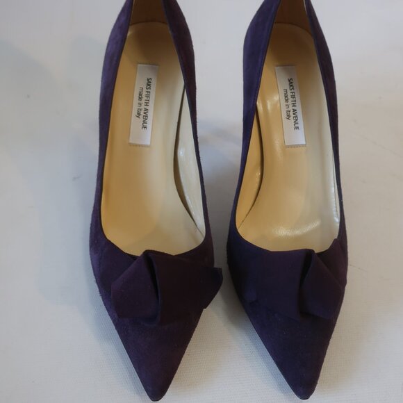 NWOB Womens Saks Fifth Avenue Eggplant Bow Suede Pointed Heels 8 - Picture 4 of 12